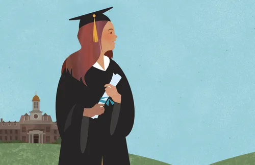 young woman in graduation cap and gown