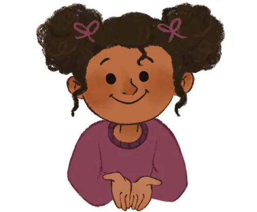 girl holding hands out like book