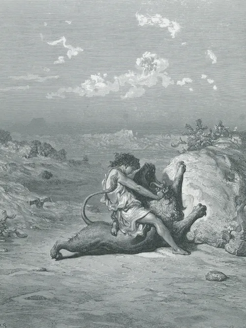 Samson killing lion