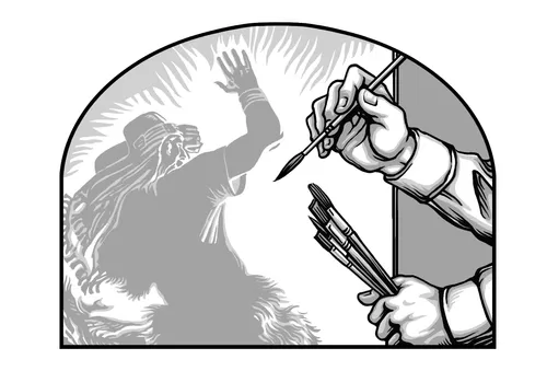 artist’s hands painting the brother of Jared