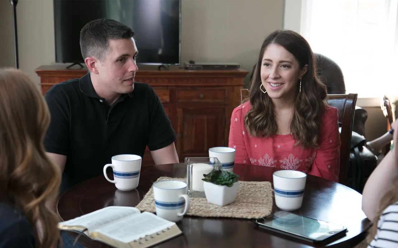 Ryan and Natalie sit at their kitchen table discuss the blessings of the gospel of Jesus Christ