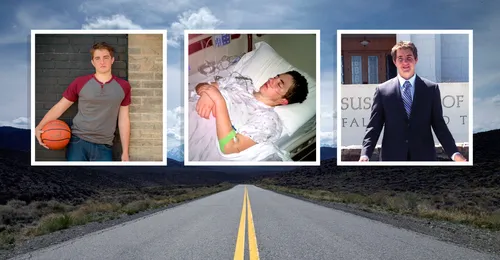 photos of young man with mountain road backdrop