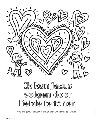 Kleurplaat van kinderen en grote harten