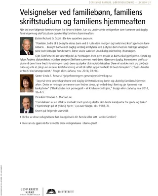 utdelingsark, velsignelser ved familiebønn, familiens skriftstudium og familiens hjemmeaften