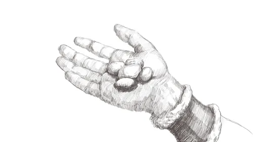 David’s hand holding five smooth stones