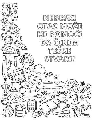 stranica za bojanje na kojoj su razne školske potrepštine i drugi predmeti