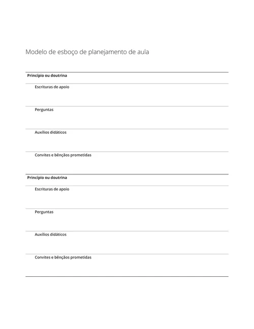 Modelo de esboço de planejamento de aula