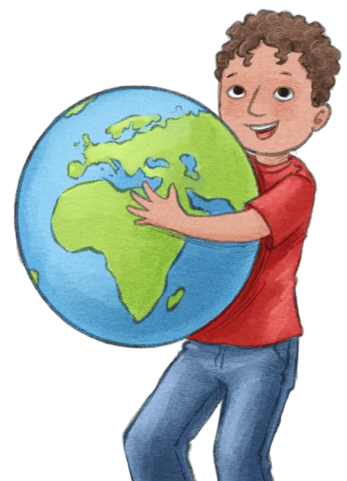 Boy holding globe of Earth