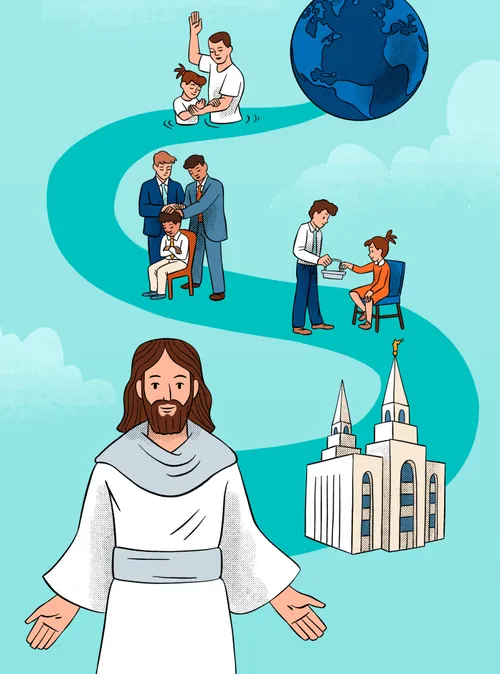 children getting baptized and confirmed, along a path to Jesus