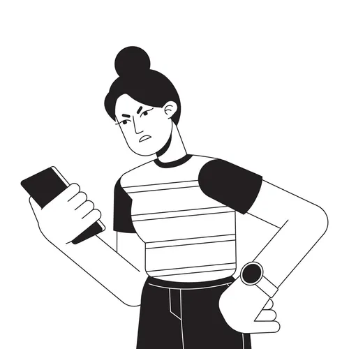 an illustration of an angry-looking woman staring at a phone