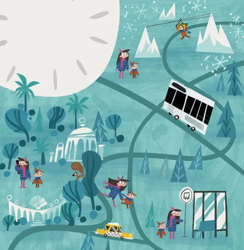 mom and son running across park