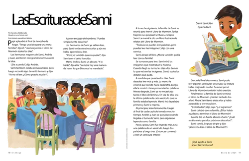 Página en PDF de una familia leyendo las Escrituras