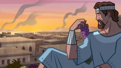 illustration of David eating grapes