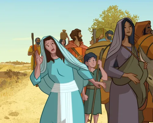 Mary and Joseph noticing that Jesus is not with them.