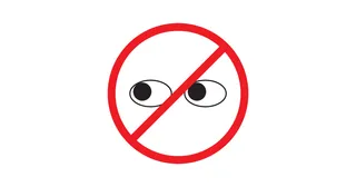 et par øjne inde i en overstreget cirkel