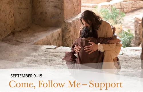 Blind man embraces Jesus after being healed