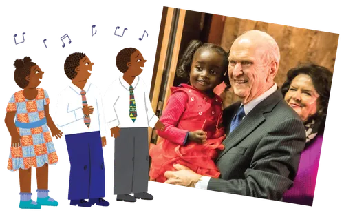 President Nelson with children in Zimbabwe