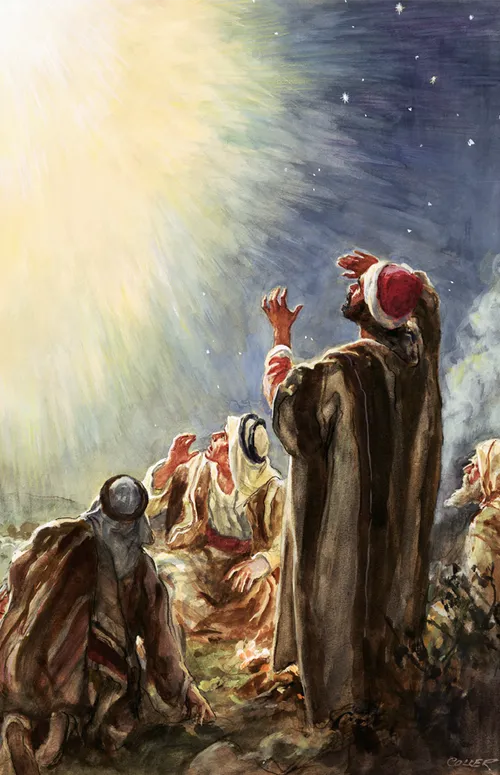 shepherds look up at a bright light