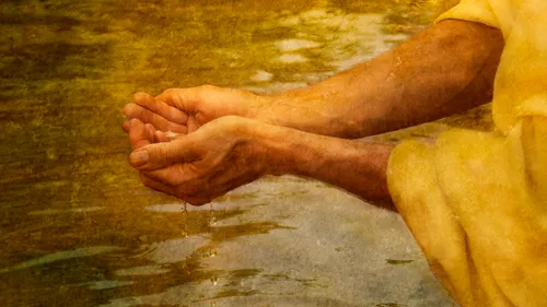 Christ scooping up water