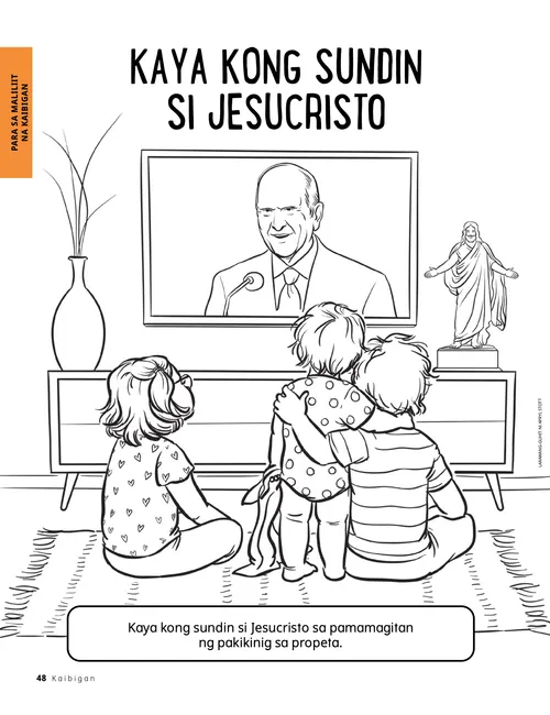 Aktibidad sa pagkukulay ng mga batang nanonood ng pangkalahatang kumperensya sa TV