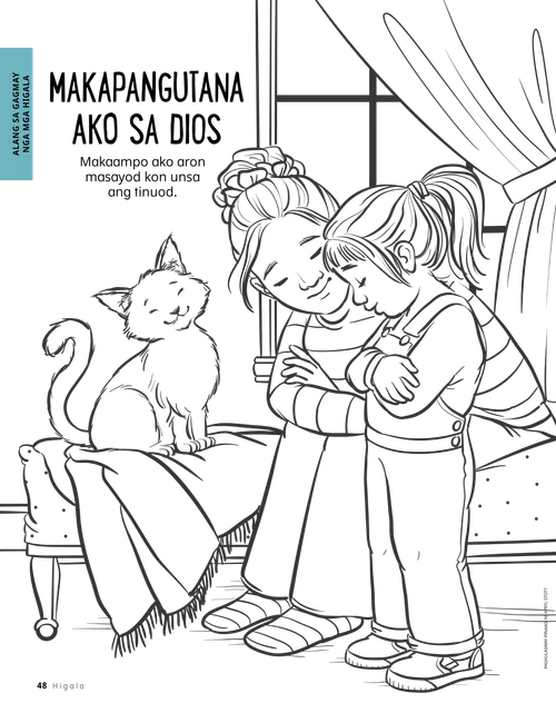 PDF nga Koloranan nga pahina sa usa ka hamtong nga babaye ug batang babaye nga nag-ampo