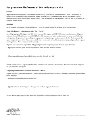 Scheda: Far prevalere l’influenza di Dio nella nostra vita