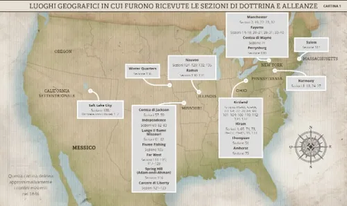 Cartina 1: Luoghi geografici in cui furono ricevute le sezioni di Dottrina e Alleanze