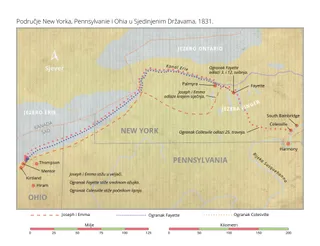 zemljopisna karta područja New Yorka, Pennsylvanie i Ohia u Sjedinjenim Državama, 1831.