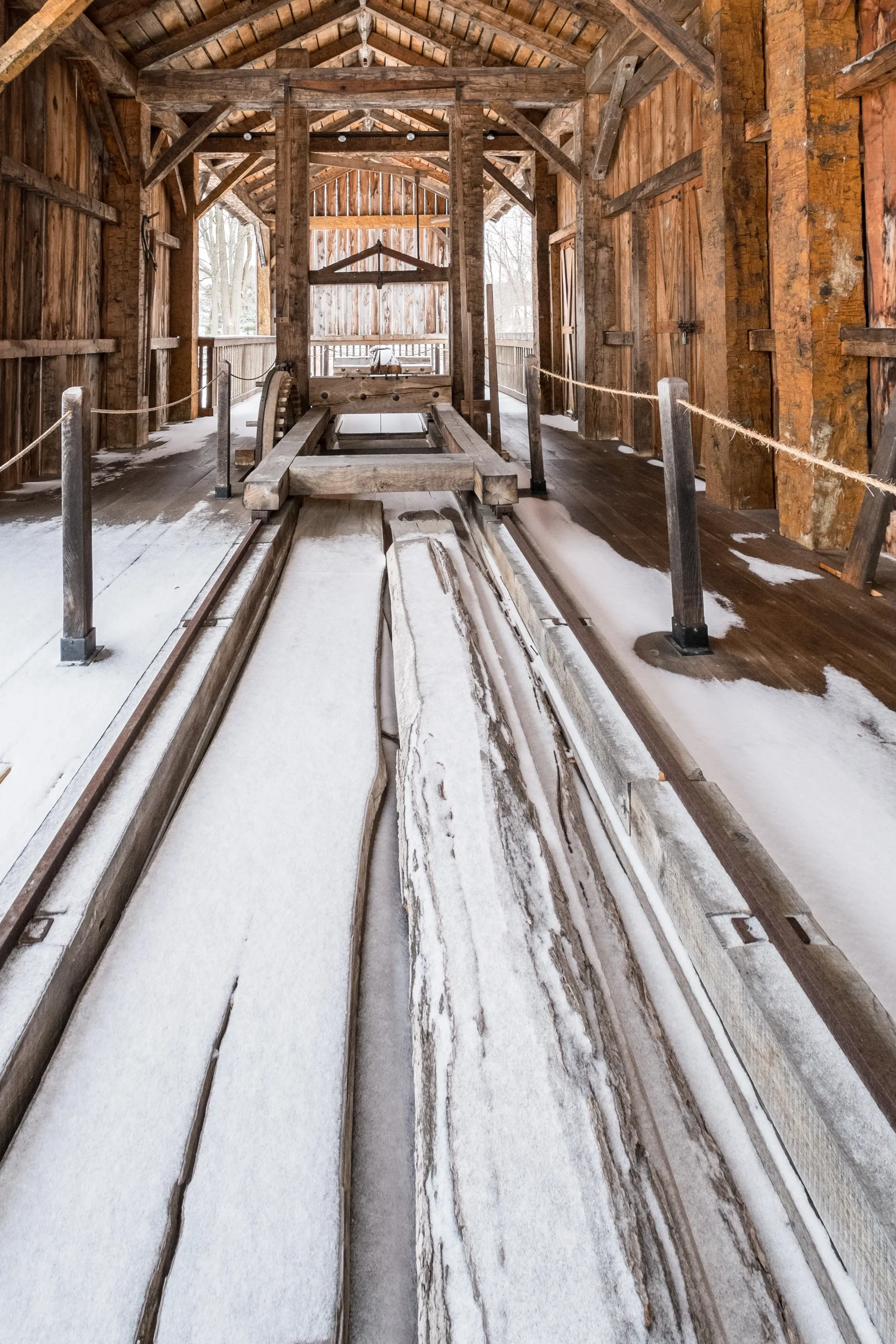 The interior of the sawmill in Kirtland, Ohio.