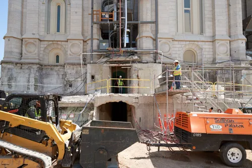 Construction on the Salt Lake Temple during September, 2020. These are the exterior walls. 