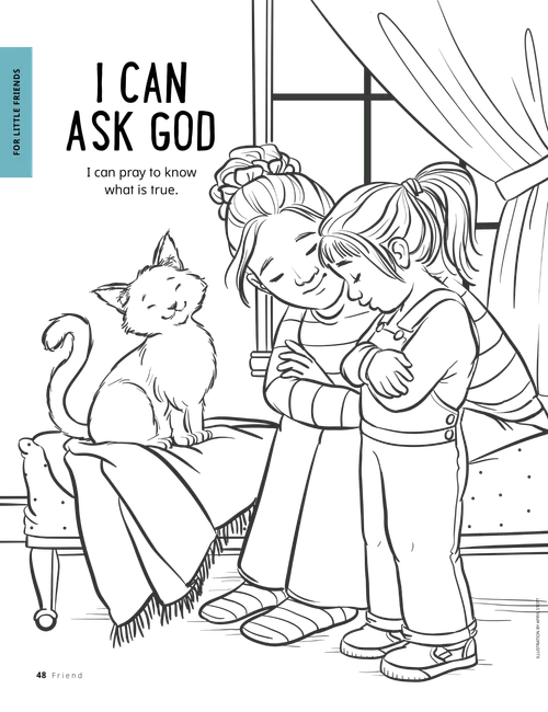 Coloring page PDF of a woman and girl praying