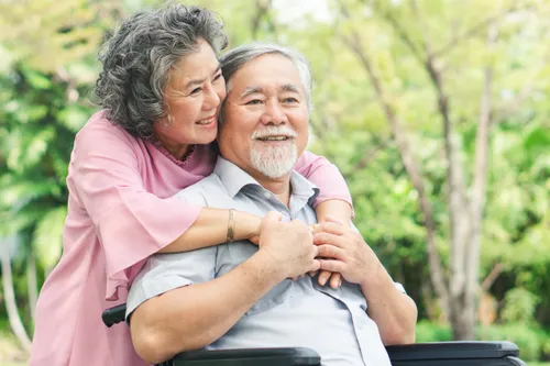 Elderly couple smiling