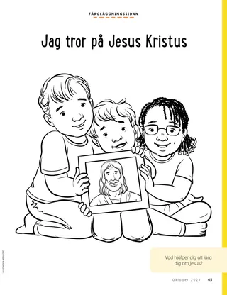 coloring page of children holding picture of Jesus