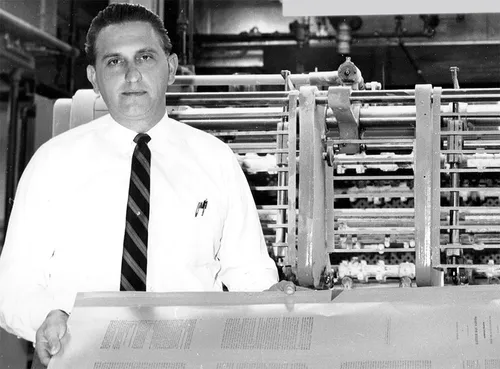 President Monson and printing press