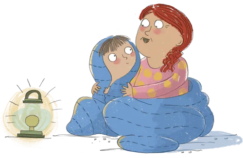 Boy and grandmother hugging