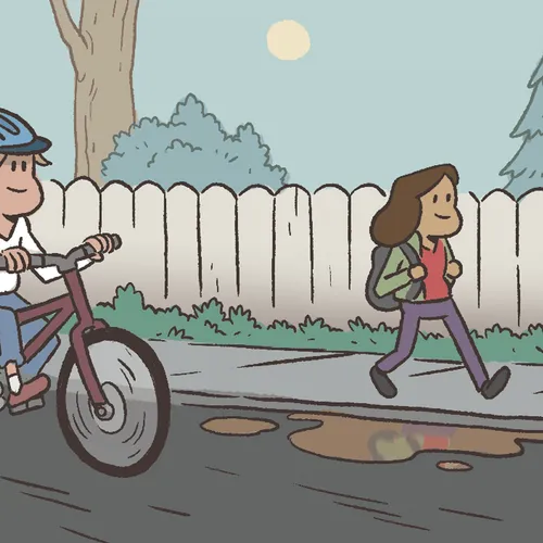 girl on bike, girl walking