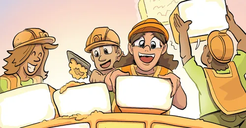 young people building a bridge