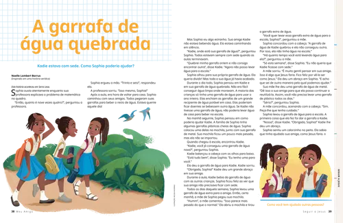 Página para colorir em PDF com ilustrações de crianças fazendo coisas para continuar no caminho do evangelho