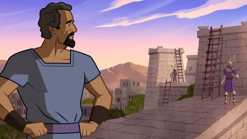 illustration of Nehemiah standing on finished wall