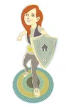 young woman with shield