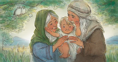 Abraham and Sarah with baby Isaac