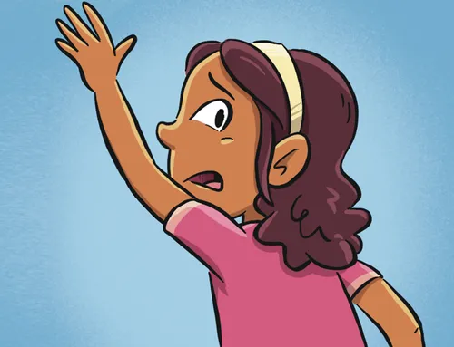 Margo looks over her shoulder, eyes wide in shock