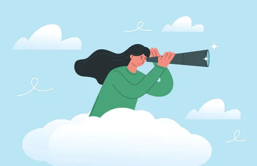 woman looking through a telescope