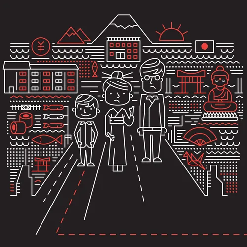 illustration of family standing in the street