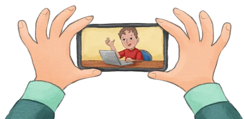 Phone with picture of waving boy on screen