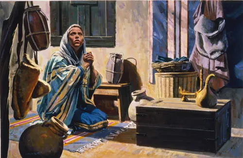 Hannah kneeling in prayer