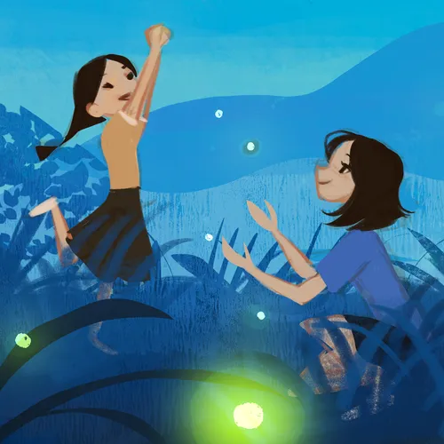 girls catching fireflies