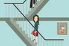 woman going up stairs