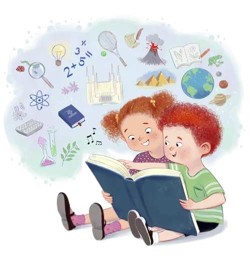Girl and boy reading a book