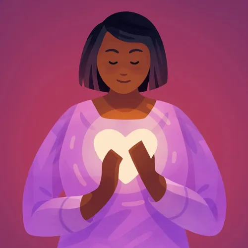 woman holding a glowing heart